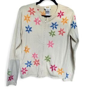 Talbots vintage cream embroidered floral